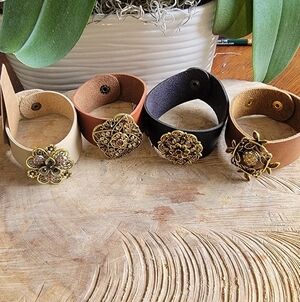 Handcrafted Leather  Brooch Bracelets Set Of 4